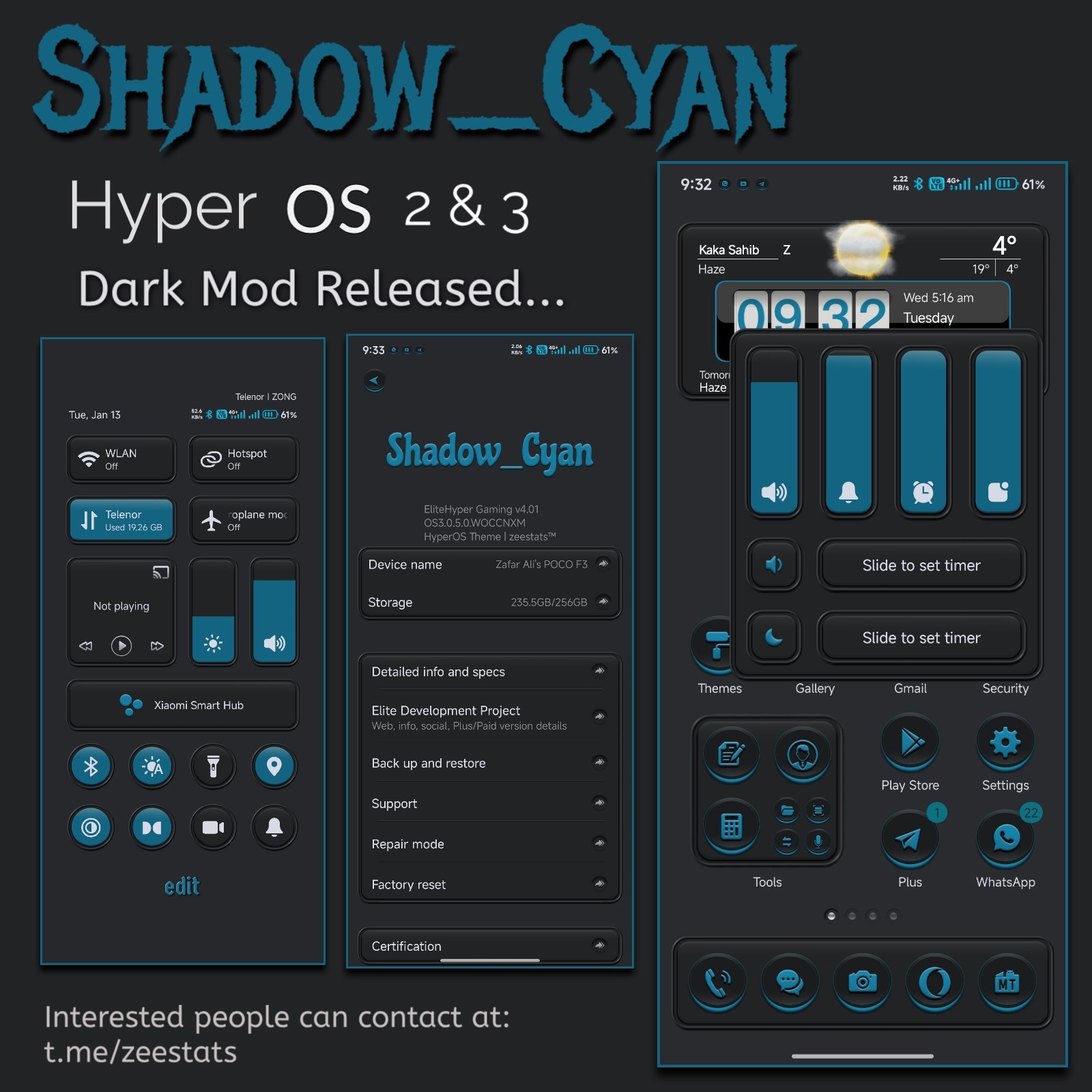 Тема HyperOS Shadow Cyan