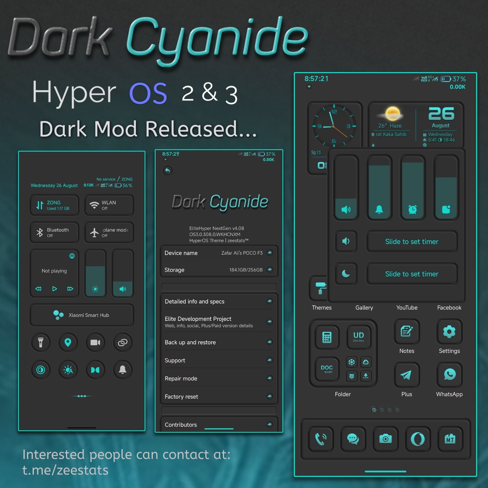 Тема HyperOS Dark Cyaide