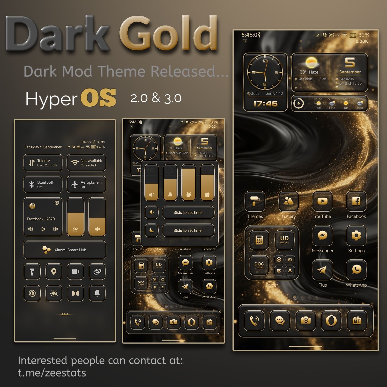 Тема HyperOS Dark Gold